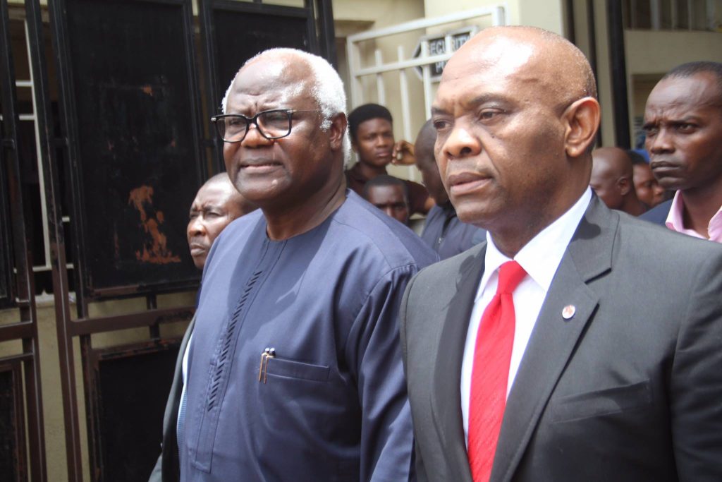 H.E President Ernest Koroma and Group Chairman UBA, Tony O. Elumelu at the Connaught Hospital, Freetown, Sierra Leone